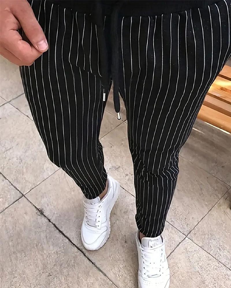 Homens Calças Calça verão Calça casual Bolsos Com Cordão Cintura elástica Listra Conforto Trabalho O negócio Diário Moda Estilo Clássico Preto Azul Real Micro-Elástica de 2025 por $25.99 –P6