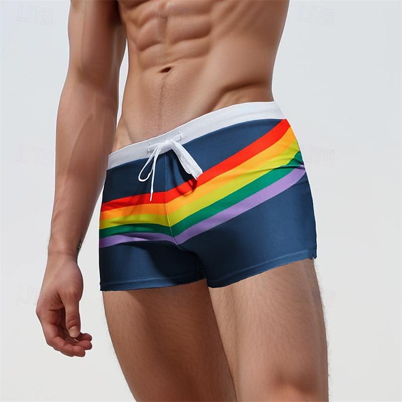 Men's Board Shorts Swim Shorts Swim Trunks Drawstring Elastic Waist Color Block Rainbow Comfort Quick Dry Short Holiday Beach Weekend Fashion Casual Black Navy Blue Micro-elastic 2025 - $12.99 –P7