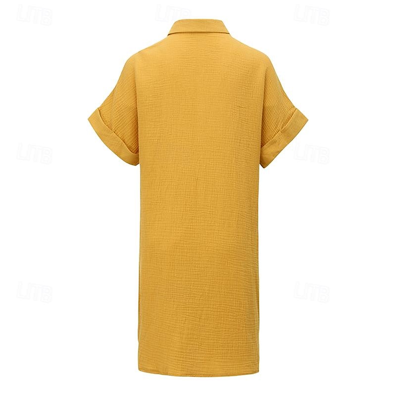 Women's Mini Dress Cotton Linen Dresses Shirt Dress Winter Dress Casual Vacation Regular Fit Plain Short Sleeve V Neck Black White Yellow Blue Summer 2025 - $26.99 –P2