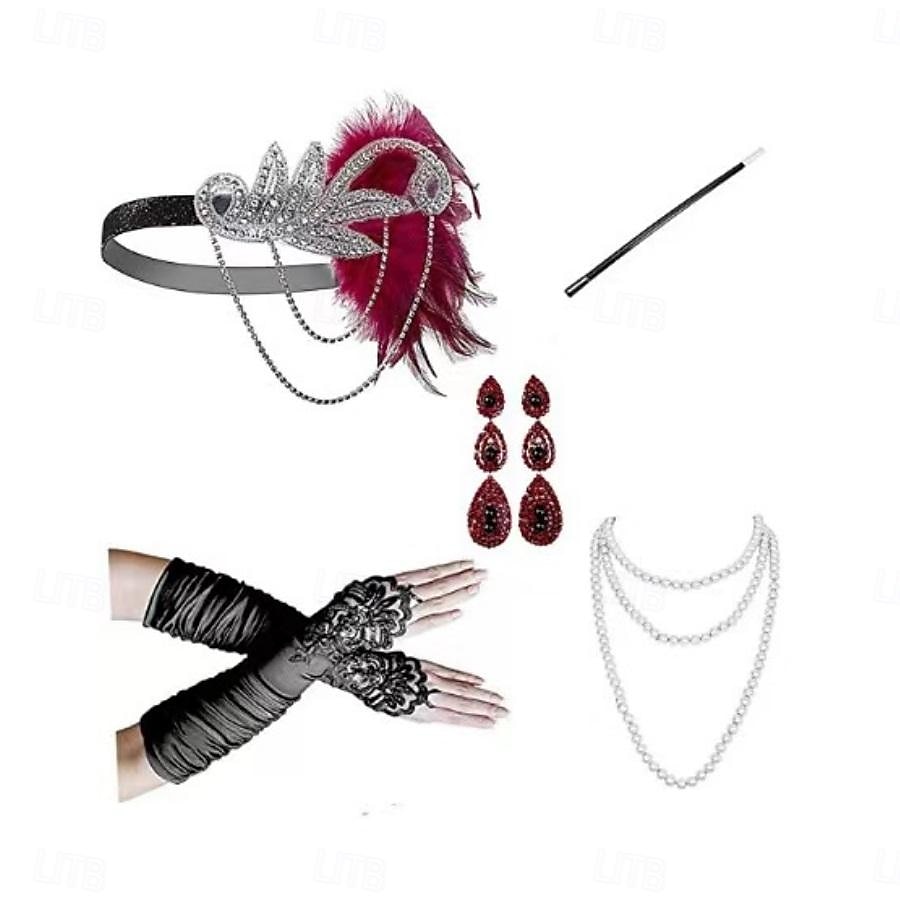 1920-as évek A nagy Gatsby Felszerelések Flapper fejpánt A nagy Gatsby Esküvői Vendég Gallér nélküli Jelmez Női Mindszentek napja Farsang Álarcos mulatság Parti Álarcos mulatság Esküvői fogadás 2025 - $23.99 –P14