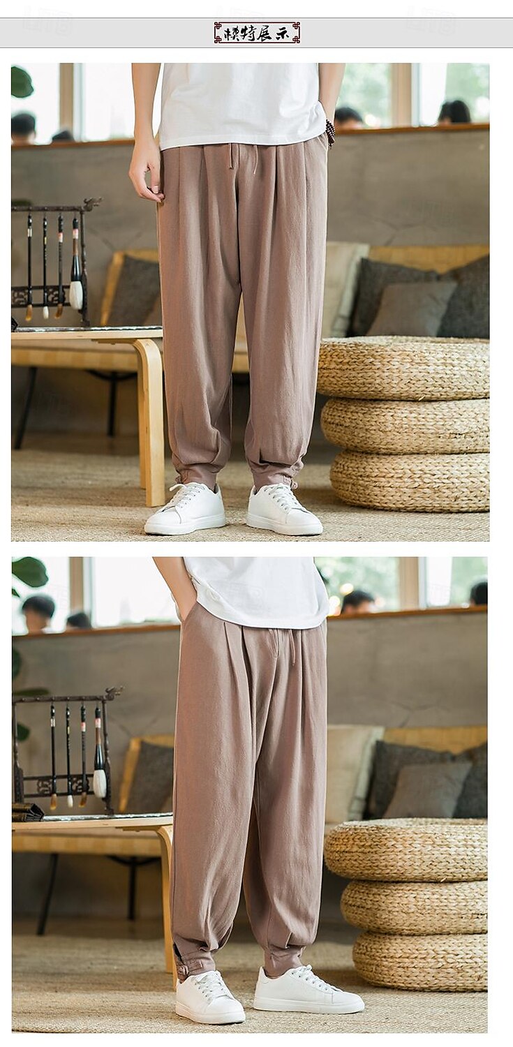 Homens Calças de linho Calça verão Calça casual Bolsos Côr Sólida Respirável Comprimento total Esportes Relaxantes Casual Ajuste Largo Preto Azul Profundo Sem Elasticidade de 2025 por $31.99 –P5