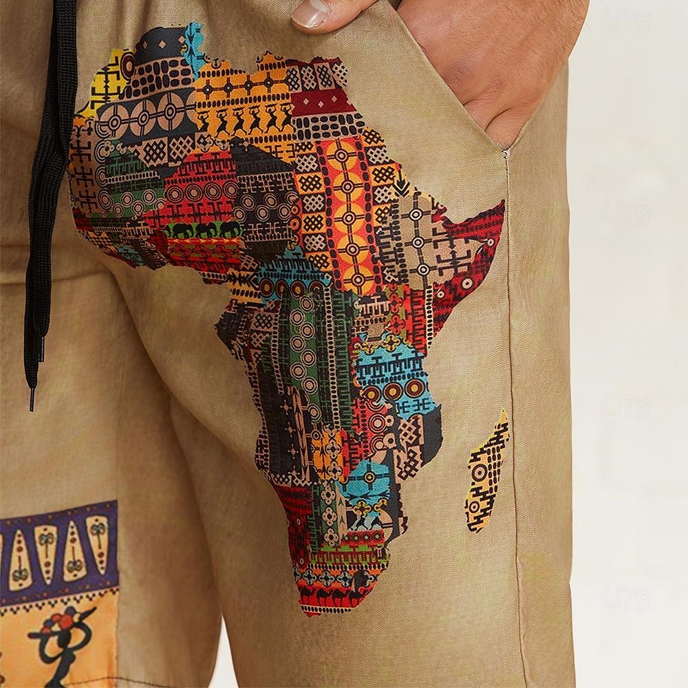 shorts masculinos shorts de verão shorts de praia com cordão cintura elástica mapa africano impressão estilo étnico respirável macio curto casual diário férias roupas de grife de 2025 por $19.99 –P5