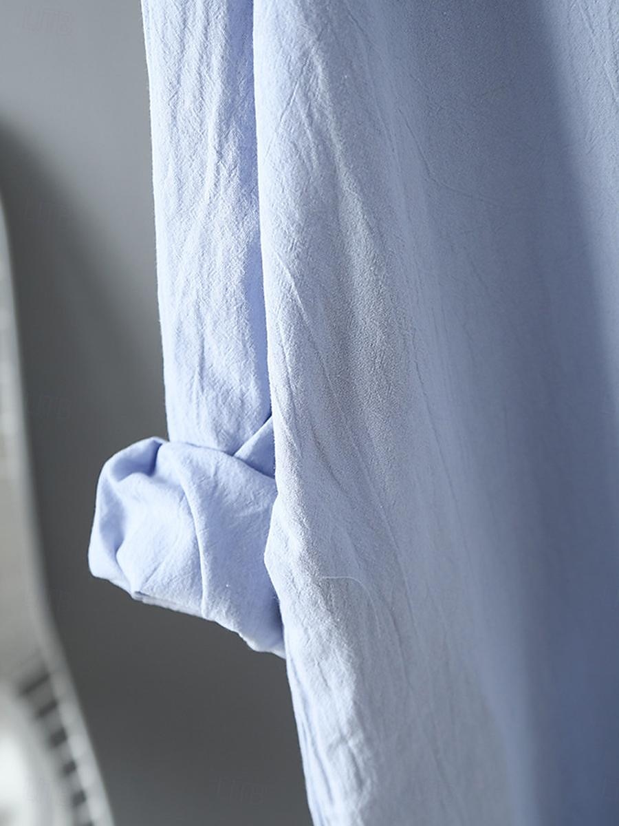 Women's White Dress Shirt Dress Cotton Linen Dress Midi Dress Office Vacation Linen Basic Casual Shirt Collar Button Long Sleeve Summer Spring Loose Fit Plain 2025 - $39.99 –P14