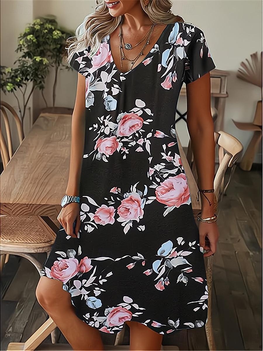 Dames Mini-jurk Boho-jurk Casual jurk Zomerjurk Stijlvol Casual Dagelijks Vakantie Afspraakje Normale pasvorm Bloemig Korte mouw V-hals Zwart Wit Koningsblauw Zomer 2026 - $21.99 –P2