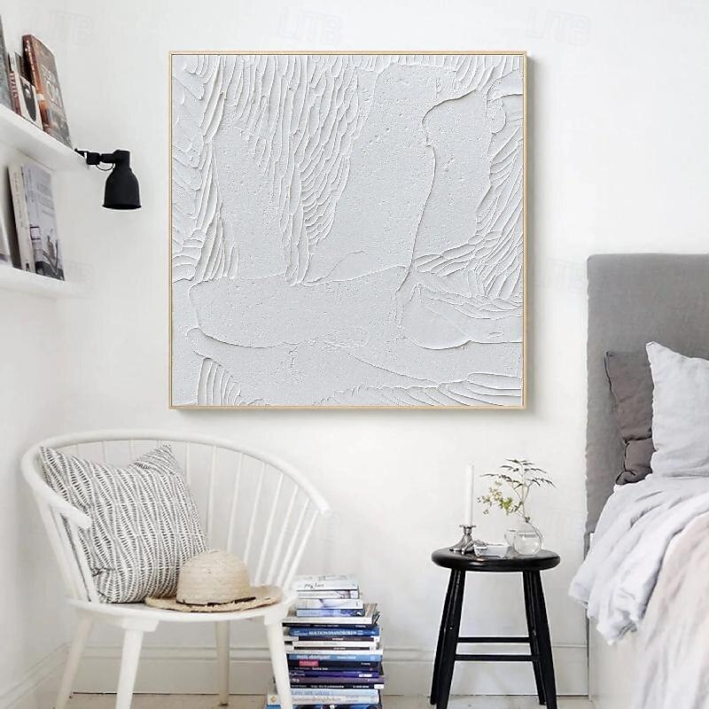 peint à la main 3d texturé blanc peinture abstraite sur toile 3d texturé art mural boho moderne toile art salon décor pattle couteau peinture à l'huile décor à la maison hôtel pièce d'art de 2025 ? $116.99 –P16