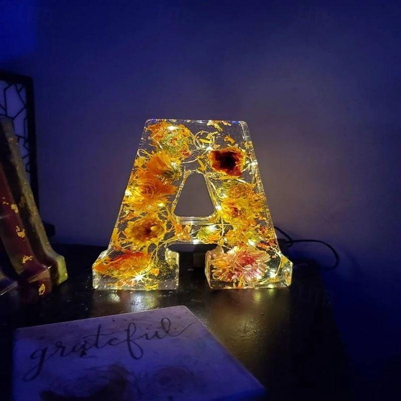 Floral Resin Night Light Letters Gift Illuminate Your Space Enchanting Glow of Floral Resin Night Light for Mother, Grandma,  Sisters Birthday 2025 - $22.99 –P7