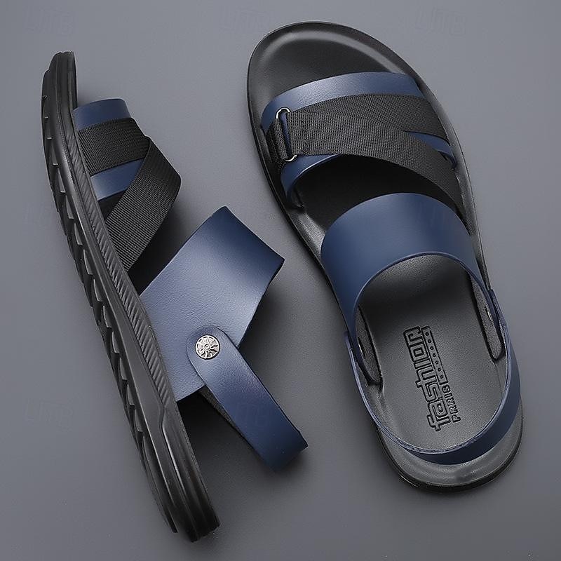 Miesten mustat slip-on-sandaalit säädettävillä hihnoilla ja pehmeällä pohjalla, minimalistiset avokärkiset kesäkengät rannalle, rentoon kävelyyn ja jokapäiväiseen käyttöön. 2025 - $32.99 –P2