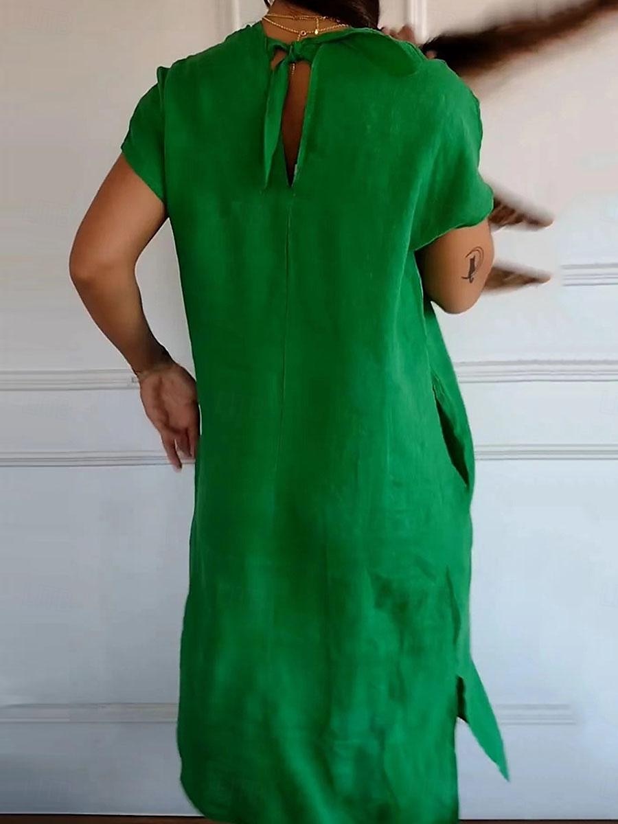 Femmes Noir Rouge Vert Été Printemps Robe Midi Robes inspirées du lin Robe Décontractée Basique Moderne Occasionnel Quotidien Week-end Coupe Ample Uni Col en V de 2025 ? $22.99 –P5