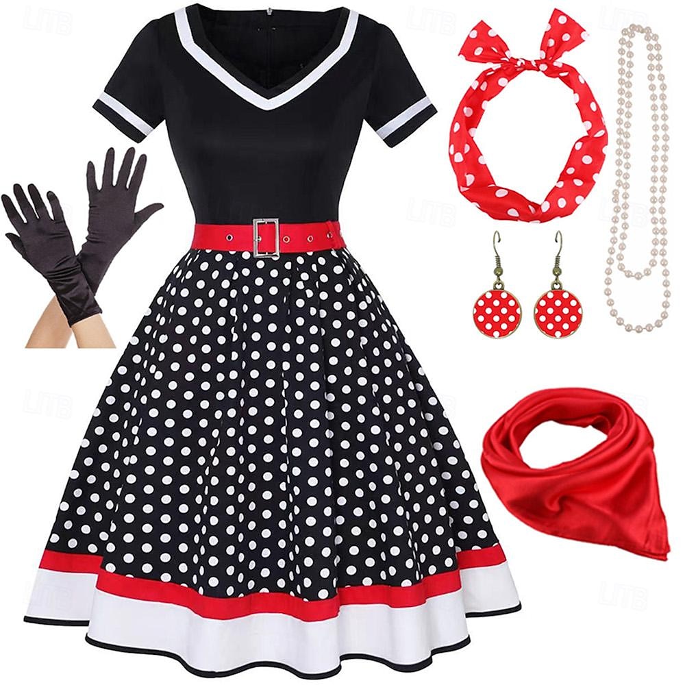 Vintage inspirované oblečení z 50. let Grease kloboukové šaty dámské kostýmy Vintage cosplay na rande večerní festival hedvábný šátek 2026 - $76.99 –P1