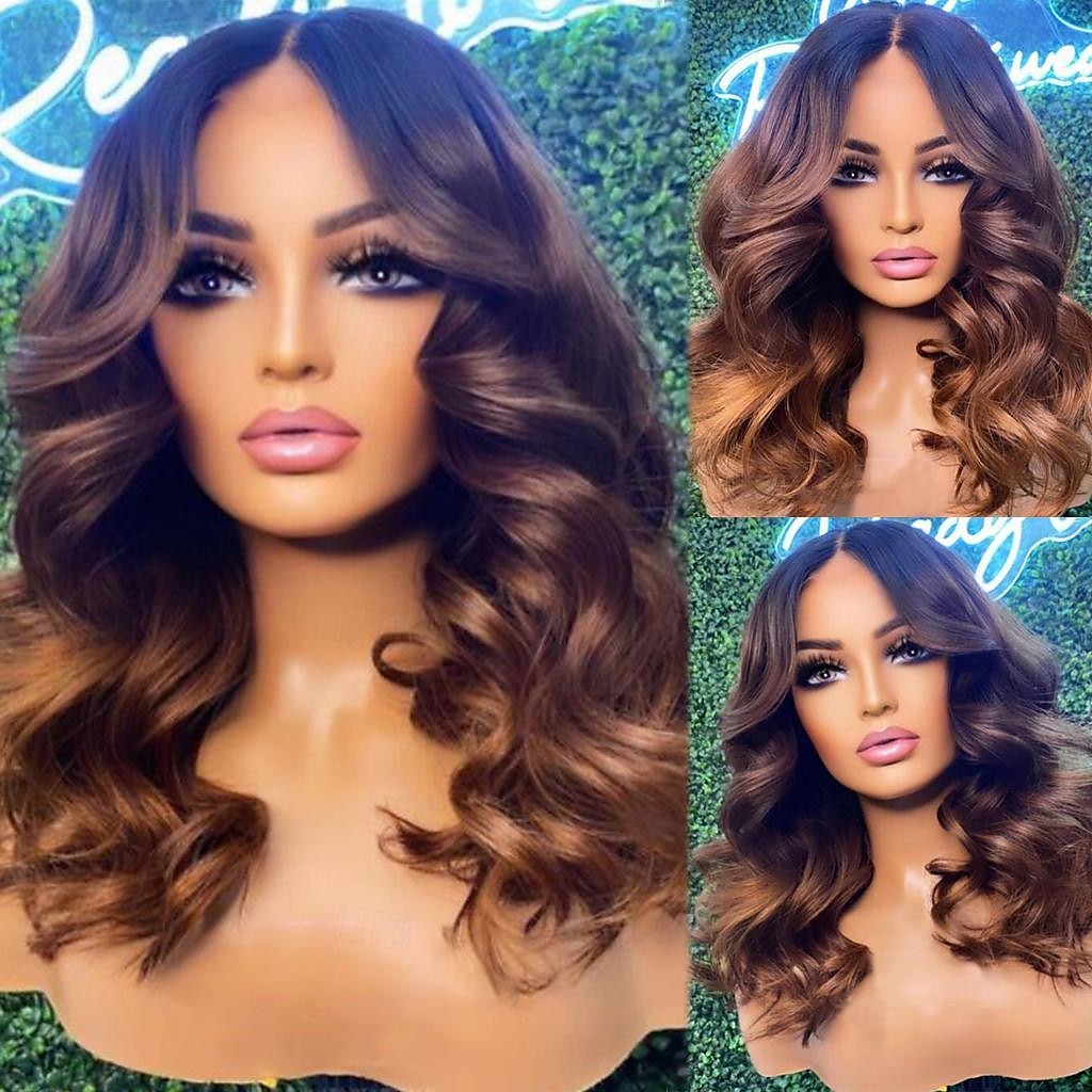Remy Human Hair 13x4 Lace Front Wig Middle Part Brazilian Hair Loose Wave Brown Multi-color Wig 130% 150% Density with Baby Hair Ombre Hair 100% Virgin Pre-Plucked For Women Long Human Hair Lace Wig 2025 - $215.69 –P1