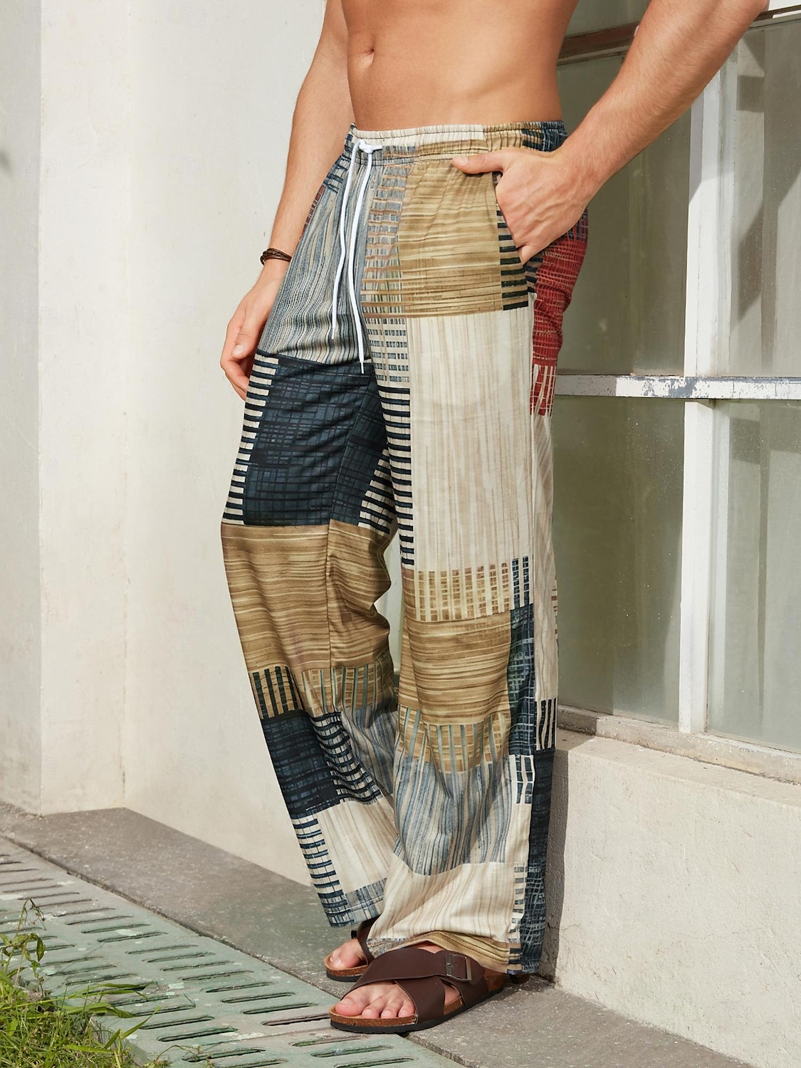 Men's Trousers Summer Pants Beach Pants Drawstring Elastic Waist 3D Print Stripe Graphic Prints Geometry Comfort Casual Daily Holiday Streetwear Hawaiian Yellow Blue 2025 - $27.99 –P3