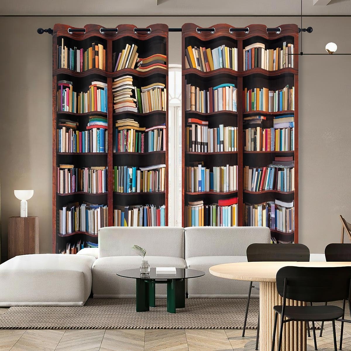 Vintage Bücherregal Verdunkelungsvorhänge Türisolierung Außenbalkon Rest Wohnzimmer Wohndekoration 2-teiliges Set mit 3D-Digitaldruck perforiert 2026 - $41.99 –P4