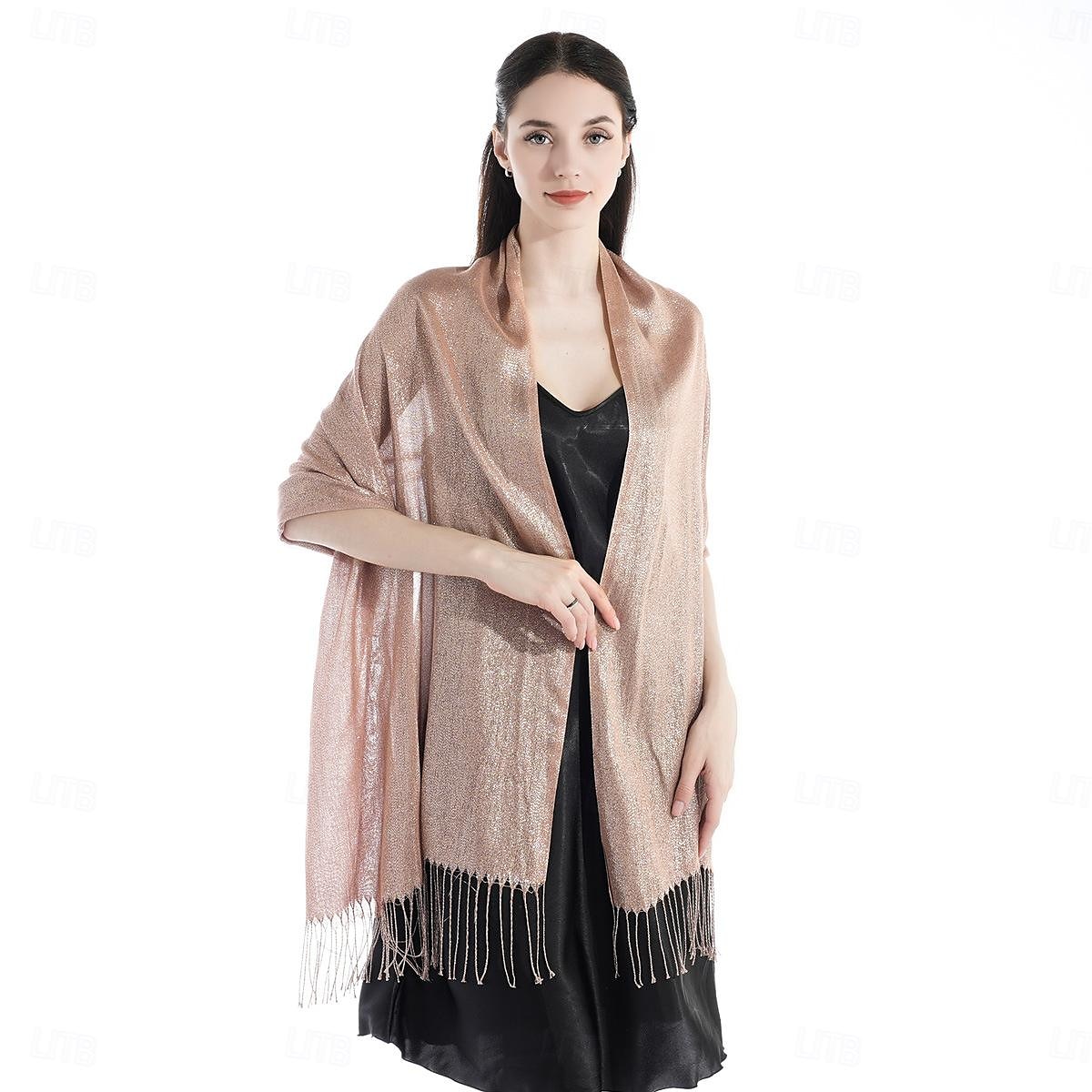 شالShawls مشد نسائي أنيق يلمع و يبرق بدون كم بوليستر لفات الزفاف مع لون نقي من أجل مناسب للحفلات للربيع والصيف 2025 - $16.99 –P2