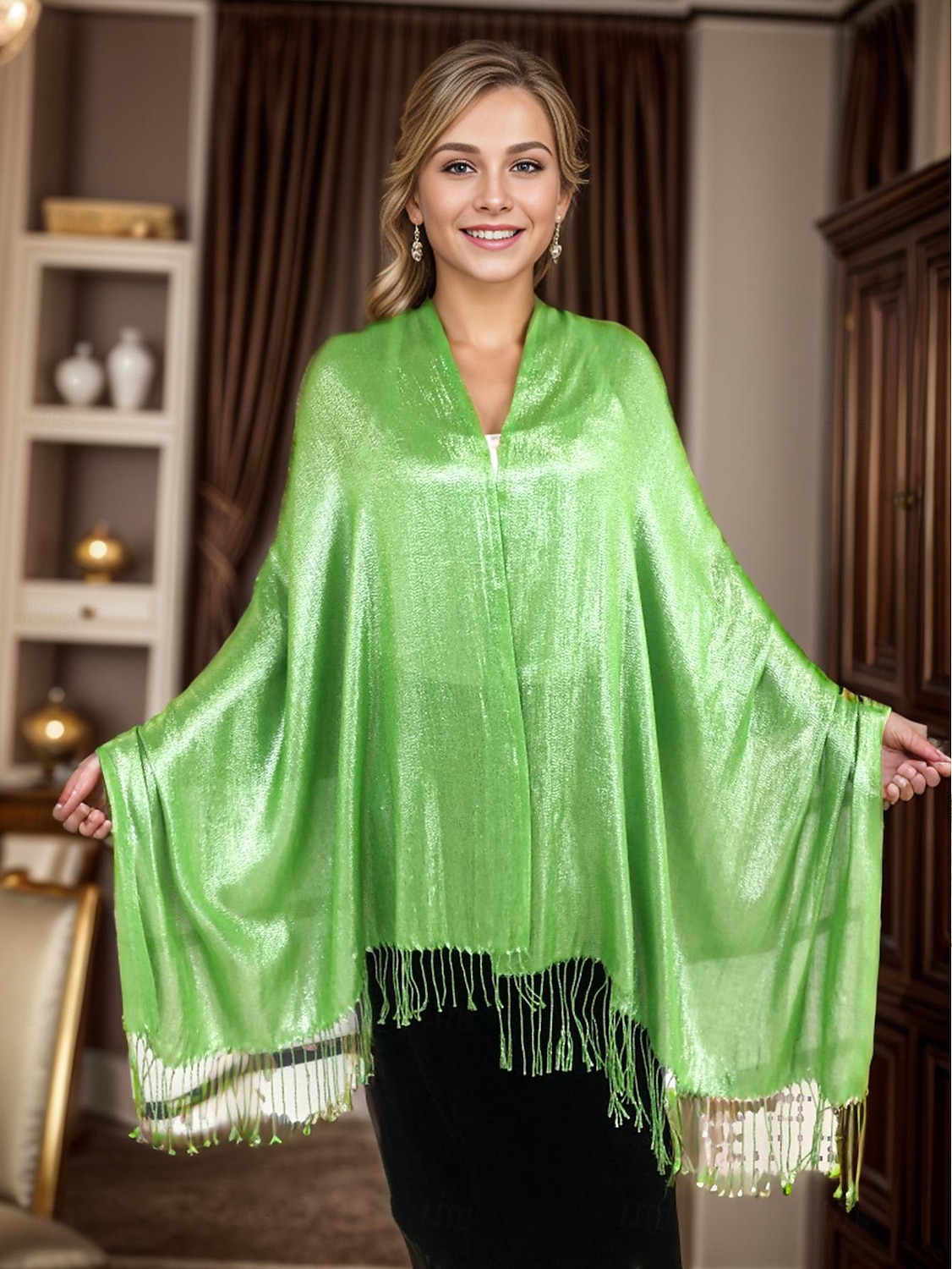 شالShawls مشد نسائي أنيق يلمع و يبرق بدون كم بوليستر لفات الزفاف مع لون نقي من أجل مناسب للحفلات للربيع والصيف 2025 - $16.99 –P17