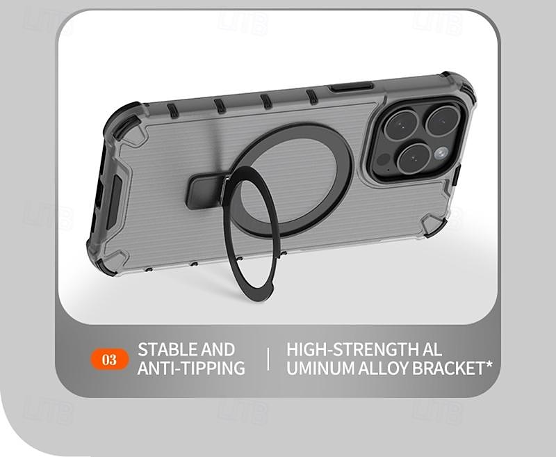 Phone Case For iPhone 16 iPhone 15 Pro Max Plus iPhone 14 13 12 11 Pro Max Plus Back Cover with Stand Holder Support Wireless Charging Shockproof TPU PC 2025 - $18.99 –P5