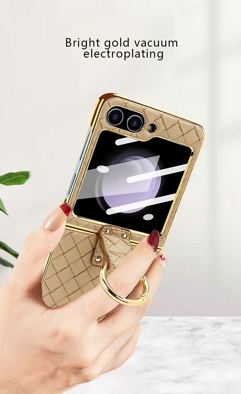 Phone Case For Samsung Galaxy Z Flip 6 Z Flip 5 Z Flip 4 Z Flip 3 Back Cover with Screen Protector Ring Holder Shockproof Retro TPU Metal PU Leather 2025 - $28.99 –P6