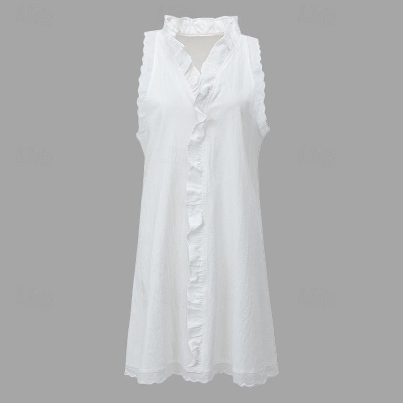 Mujer Negro Blanco Gris Oscuro Verano Primavera Mini vestido Vestido blanco Vestidos de lino y algodón Vestido de verano Casual Vacaciones Diario Ajuste regular Plano Escote en Pico 2025 - $22.99 –P1