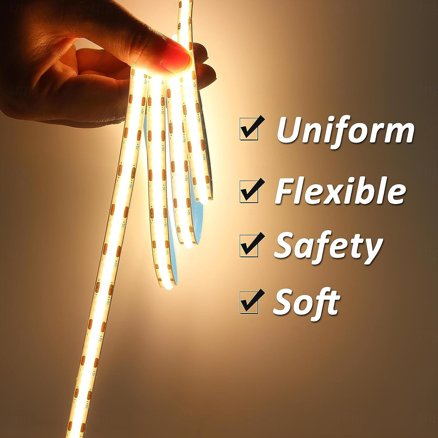 Waterproof COB USB 5V LED Strip Light, High Gloss LED Soft Flexiable Strip Light with USB Switch 3.28-16 ft (1-5M) 480 LED/Meter Waterproof Flexible Self-adhesive Safety Tape Light Suitable for Kitchen Garage TV Wall and Home DIY Lighting 2025 - $11.49 –P2