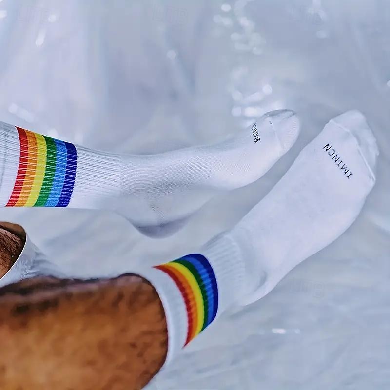 Hombre Paquete de 5 Paquetes múltiples Calcetín Calcetas Calcetines para correr Calcetines informales Blanco Rojo Color Arco iris Deporte Diario Vacaciones Básico Medio Primavera Otoño Moda Casual 2025 - $17.99 –P8