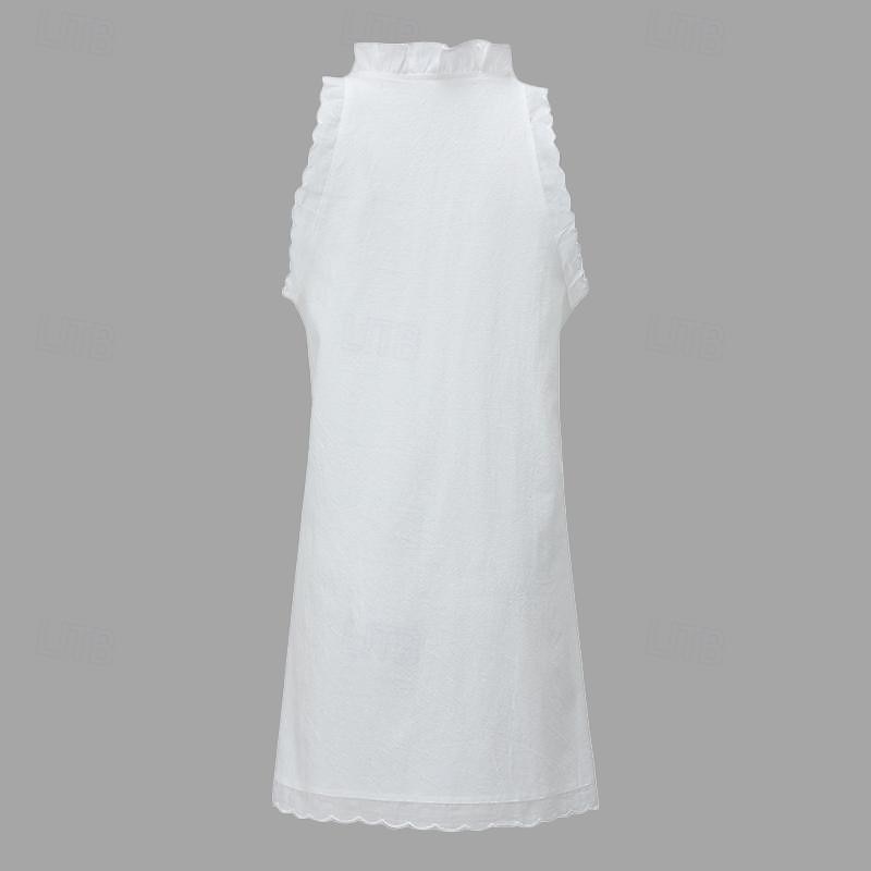 Mujer Negro Blanco Gris Oscuro Verano Primavera Mini vestido Vestido blanco Vestidos de lino y algodón Vestido de verano Casual Vacaciones Diario Ajuste regular Plano Escote en Pico 2025 - $22.99 –P2