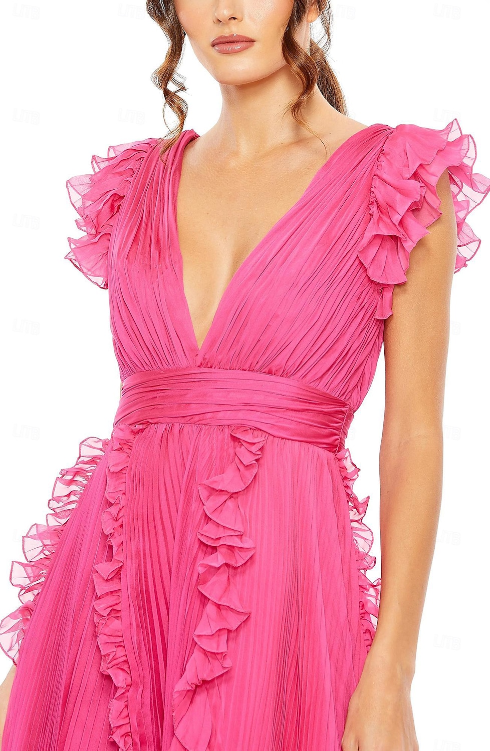 Robe de cérémonie invitée de mariage en A tenue de soirée robe de fête longueur maxi sans manches col en V en mousseline dos en V avec plis de 2025 ? $180.99 –P3