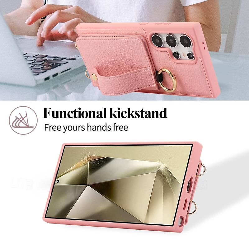 telefoon hoesje Voor Samsung Galaxy S25 Ultra S24 Ultra Plus S23 Ultra Plus S22 PlusUltra Achterkant met standaard met polsband Kaartsleuf Retro TPU Metaal PU-nahka 2025 - $22.99 –P2