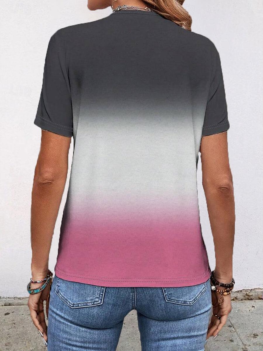 Mujer Camiseta Ombre Elegante Manga Corta Cuello Barco Tops regulares Diario Rosa Verano 2025 - $19.99 –P2
