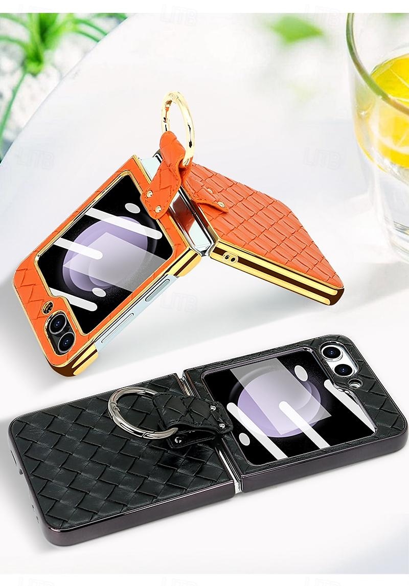 Phone Case For Samsung Galaxy Z Flip 6 Z Flip 5 Z Flip 4 Z Flip 3 Back Cover with Screen Protector Ring Holder Shockproof Retro TPU Metal PU Leather 2025 - $28.99 –P12