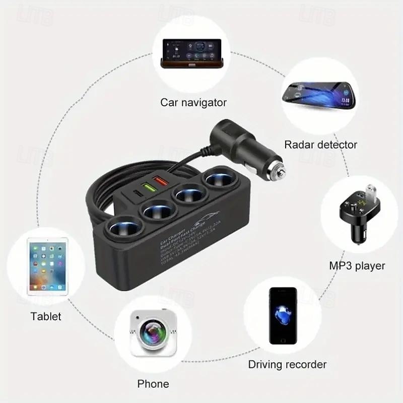 Автомобильный один буксирный четыре интеллектуальных прикуривателя qc3.0pd30w автомобильное многофункциональное быстрое зарядное устройство для мобильного телефона 2025 - $20.99 –P2