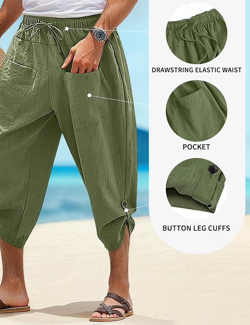 Homens Calção Shorts de linho Shorts de verão Shorts de praia Calças Capri Com Cordão Cintura elástica Bolso frontal Tecido Conforto Respirável Diário Feriado Para Noite Havaiana Boho Preto Branco de 2025 por $20.99 –P1