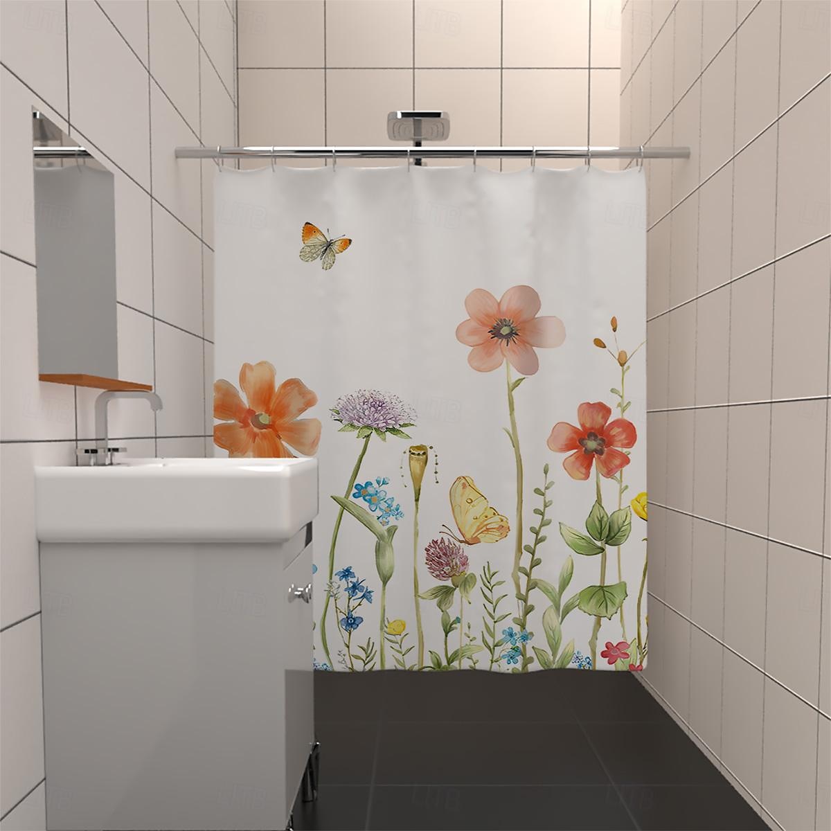 Dusjforheng med kroker 180cm*180cm (70"*70") polyester vaskbart vanntett mønster badekar dekor vintage sommerfuglblomster 2025 - $19.99 –P18