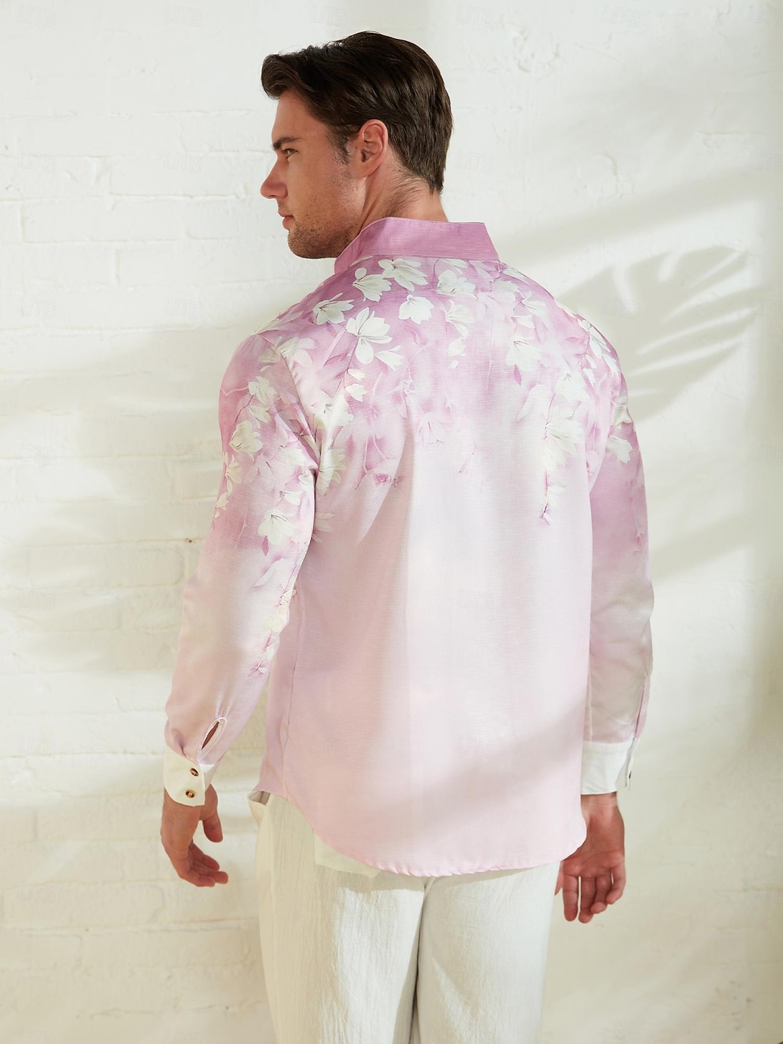 Herren Blumen Hemd leinenhemd Aloha-Shirt Langarm Brautkleider schlicht Freizeitskleidung Ausgehen Wochenende Frühling Stehkragen Bedruckt Button-Down Blau Purpur Grün 2025 - $25.99 –P4