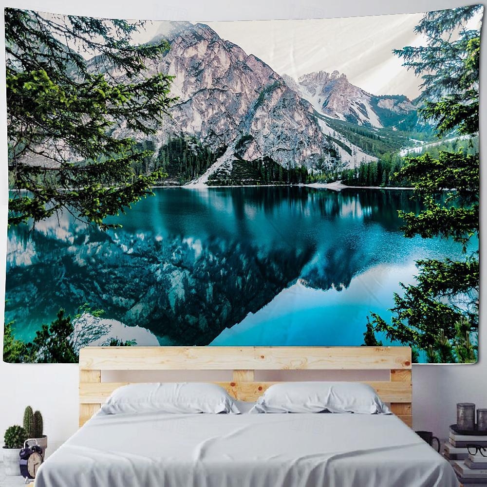 Tapiz colgante de paisaje natural de río de montaña, arte de pared, tapiz grande, decoración mural, fotografía, telón de fondo, manta, cortina, hogar, dormitorio, sala de estar 2026 - $20.99 –P4