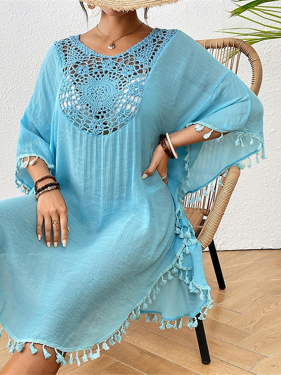 Damen Minikleid Weißes Kleid Spitzenkleid Hemdblusenkleid Sommerkleid Streetwear Basic Lässig Urlaub Straße Ferien Normale Passform Dreiviertelarm Rundhalsausschnitt Schwarz Weiß Blau Orange Sommer 2025 - $41.99 –P13