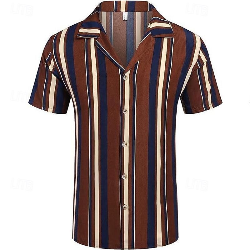 Hombre Camisa Camisa de verano Camisa casual Camisa de playa Abotonar la camisa Camisas de rayas Azul Piscina Verde Trébol Chocolate Café Manga Corta Rayas cuello de campamento Vacaciones Hawaiano 2025 - $15.49 –P8