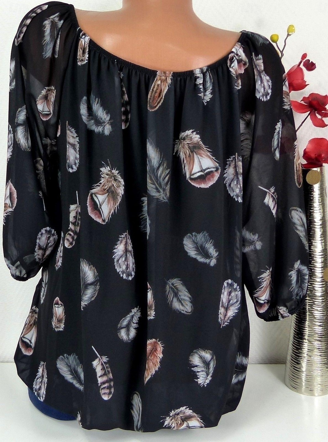 Damen Boho Bluse Federdruck Langarm V-Ausschnitt Krawattenbänder fließendes Top weiß braun lässig Strand Festivalmode entspannte Passform Frühling Sommer Kleidung 2025 - $24.99 –P7