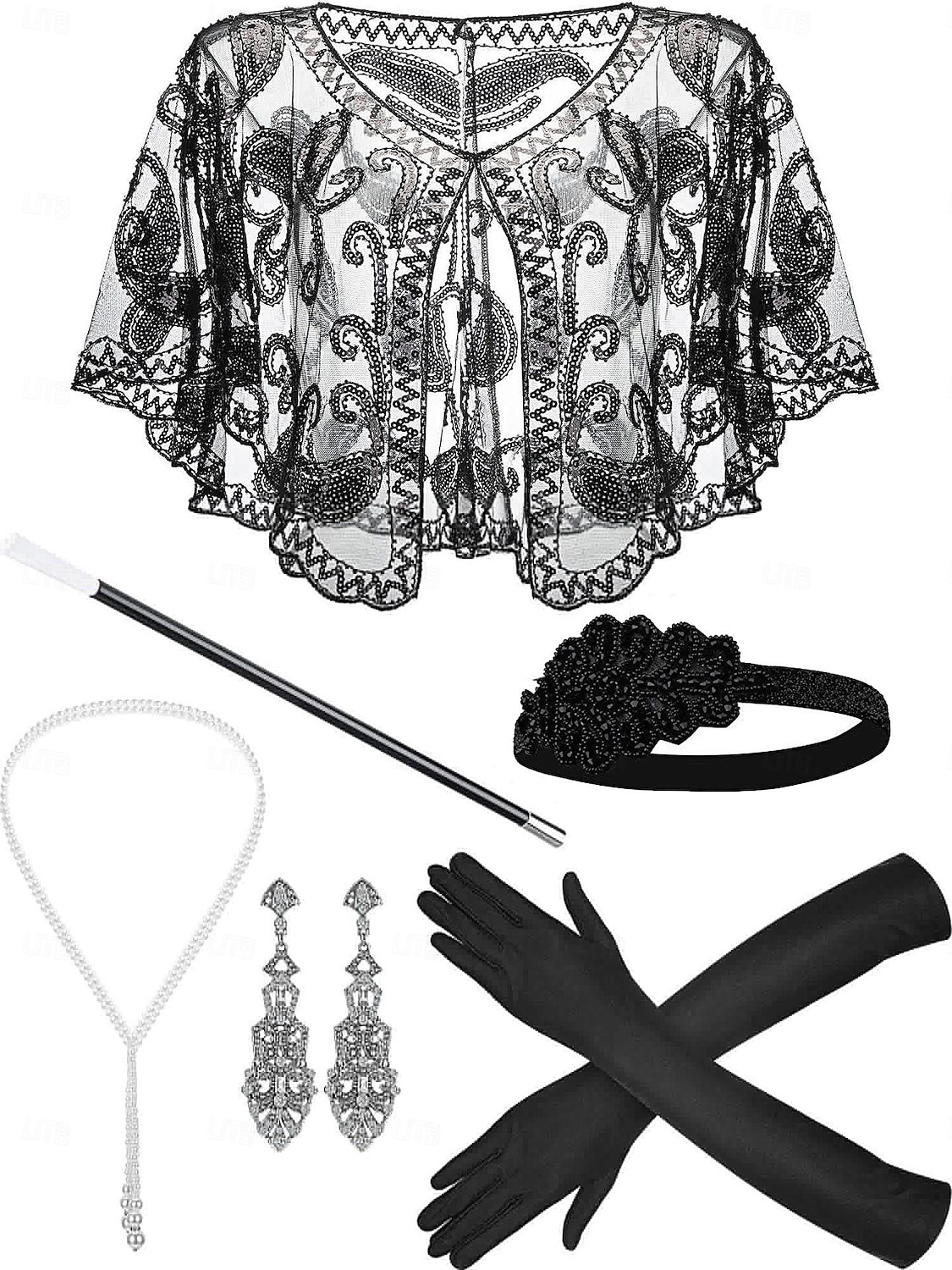 Retro Vintage Anos 20 O Grande Gatsby Faixa De Cabelo Estilo Melindrosa Conjunto de acessórios Xales Menina melindrosa Convidado do casamento Pena Mulheres Dia Das Bruxas Carnaval Baile de Máscaras de 2025 por $34.35 –P6