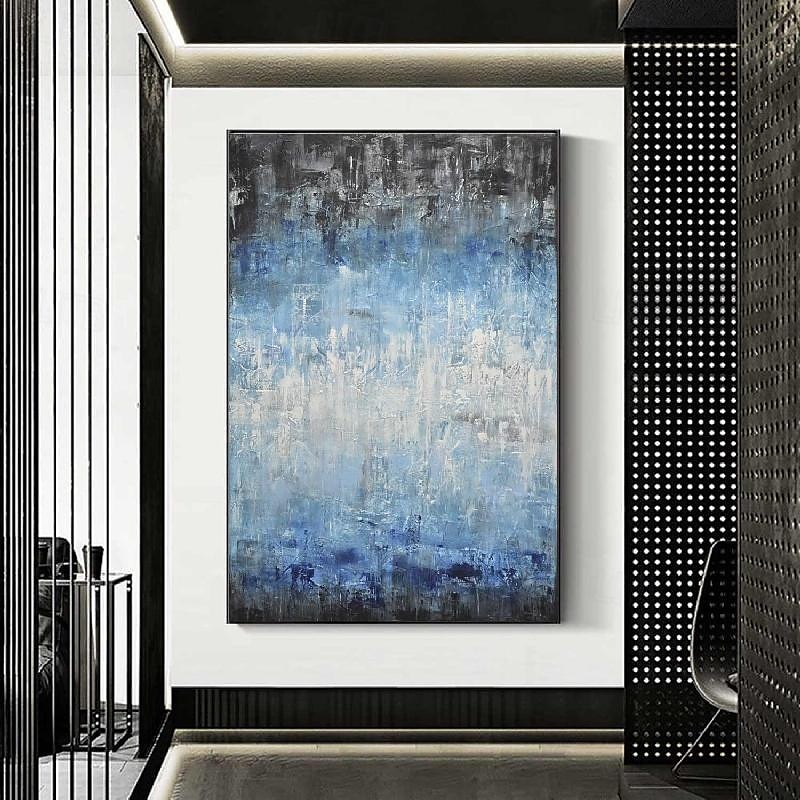 abstraktes Skyline-Gemälde, handgemalt, extragroßes Wandkunst-Gemälde, handgemachtes blaues Landschaftsgemälde auf Leinwand, großes Wandkunst-blaues abstraktes modernes Gemälde für Schlafzimmer, 2025 - $125.99 –P3