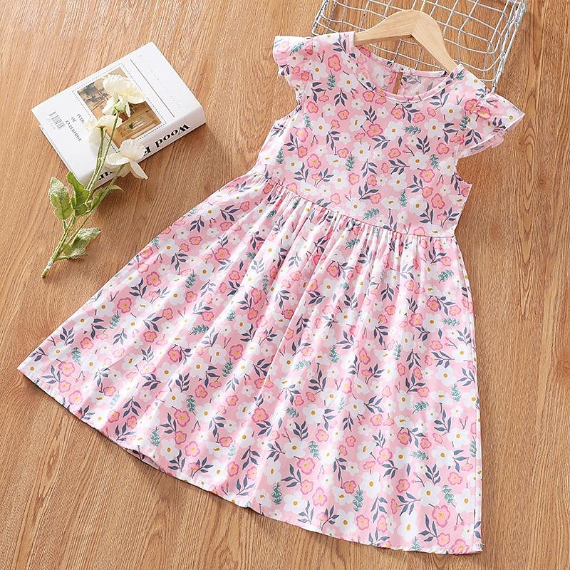 Robe graphique sans manches pour filles de 4 à 13 ans, tenue de fête en plein air, décontractée, à la mode, jupe de princesse, en polyester, été et printemps de 2025 ? $9.49 –P4