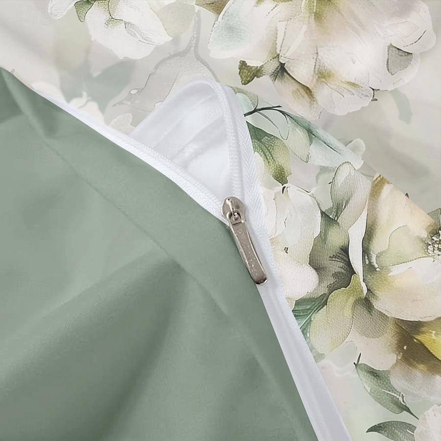 100 % bomull hvit blomst dynetrekk i plysj stoff 3-delt sett for sommer myk hudvennlig langvarig behagelig lettvekt 2025 - $60.99 –P8