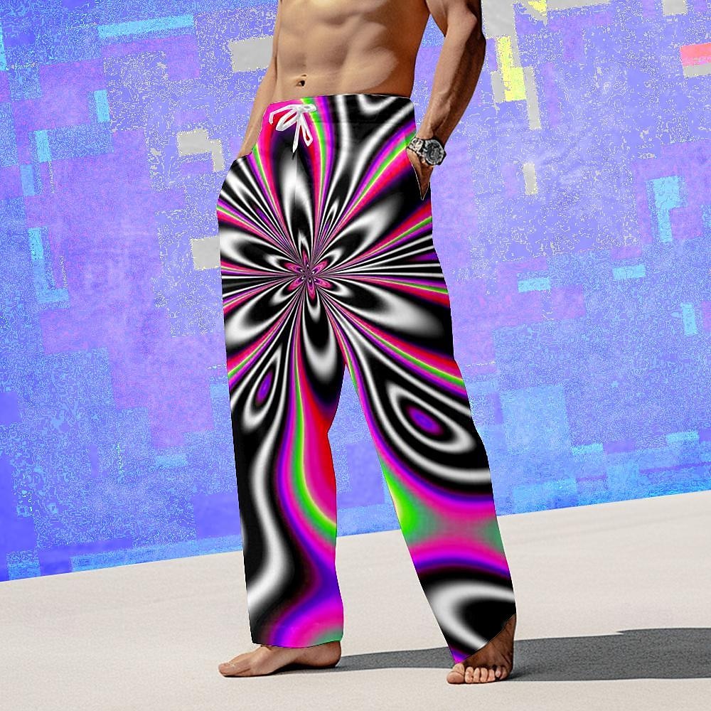 Men's Graphic Trousers Mid Waist Vacation Casual Summer Spring 3D Print Black Pink Blue 2025 - $25.99 –P6