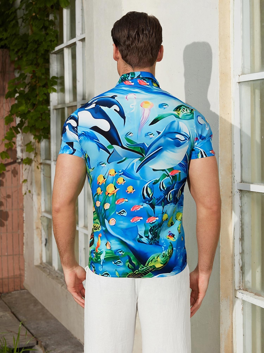 Herre Landskap Tropisk Fisk Skjorte Hawaii skjorte Camp skjorte Kortermet Skjorte Aftæpning Mote Hawaiisk Designer utendørs Gate Avslappet Svart Navyblå Marineblå 3D-utskrift S M L 2025 - $24.99 –P5