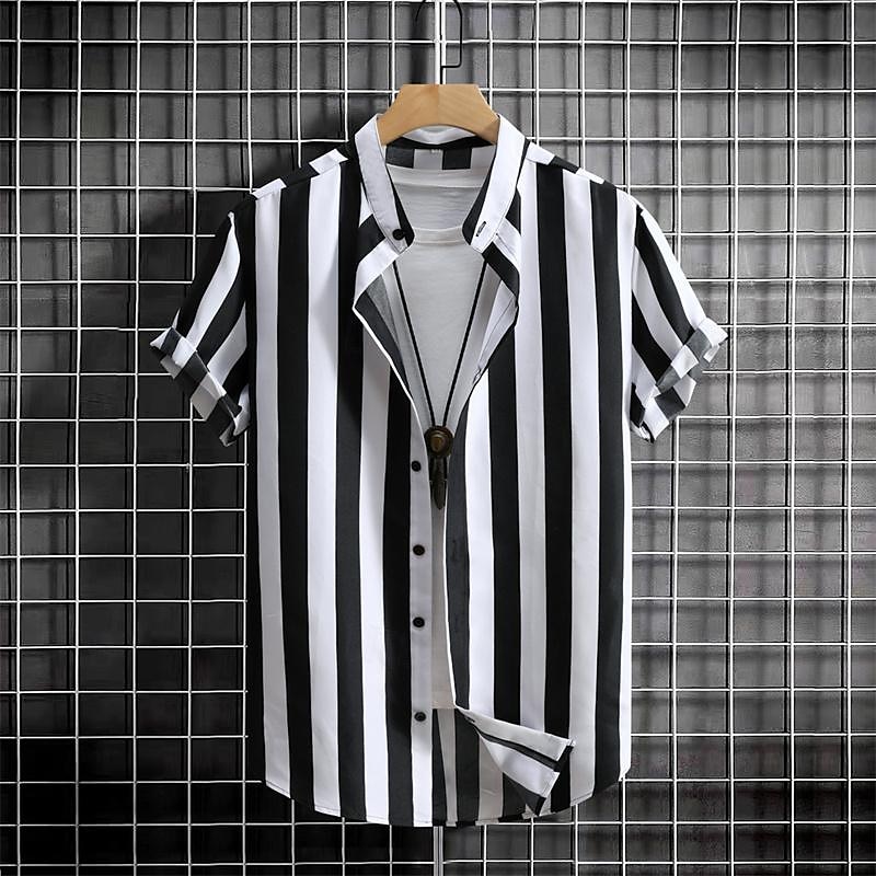 Per uomo Camicia Camicia con colletto cinese Camicia con colletto alla coreana Camicia Estiva Camicia casual Camicia da Spiaggia Nero Manica Corta A righe Colletto alla coreana Vacanza Camicia del 2025 a $18.49 –P2