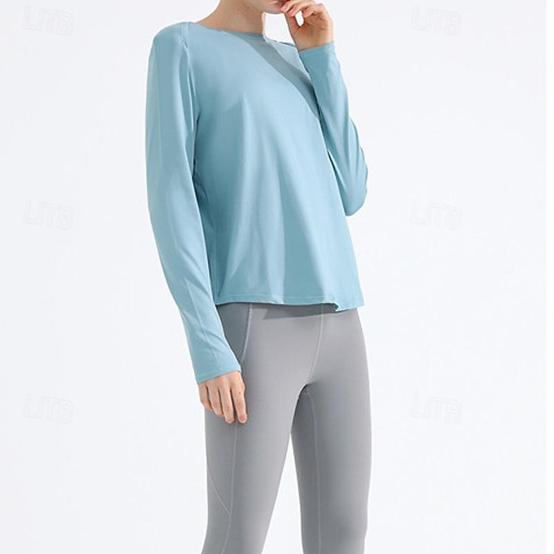 Women's Crew Neck Yoga Top Split Solid Color Black White Yoga Fitness Running Tee Tshirt Top Long Sleeve Sport Activewear Breathable Quick Dry Lightweight Stretchy Loose Fit 2025 - $27.99 –P17