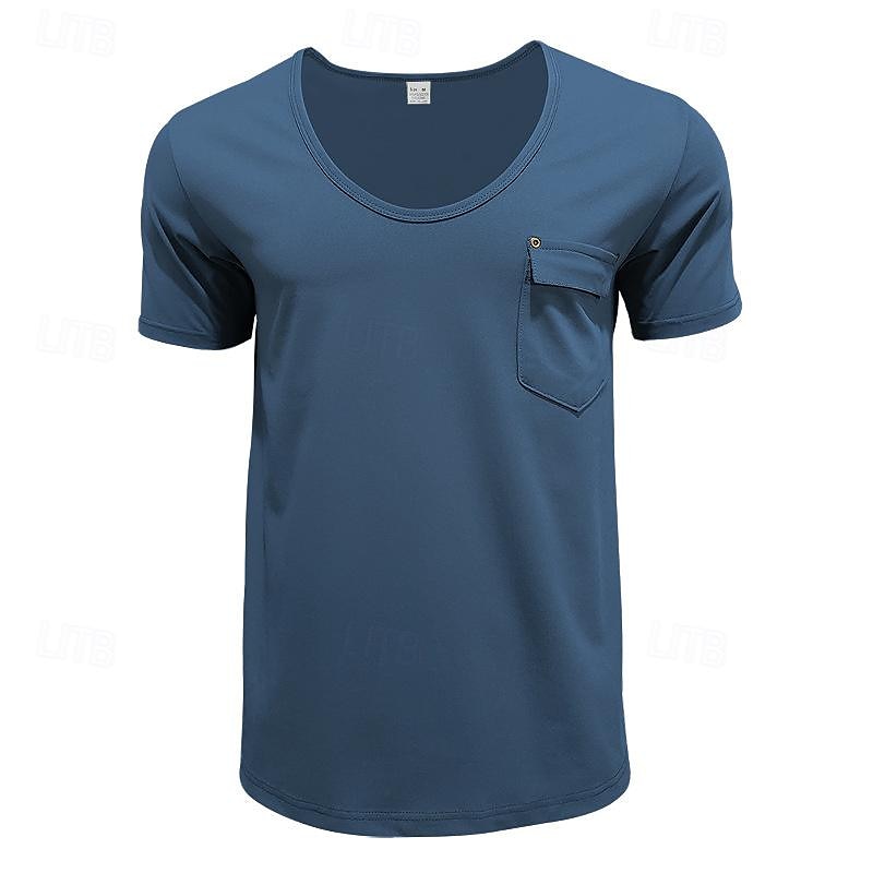 Men's T Shirt Tee Short Sleeve Shirt Tee Top Short Sleeve V Neck Spring & Summer Plain Fashion Designer Basic Front Pocket Vacation Street Going out Black White Blue Top Tee for Men 2026 - $21.99 –P2