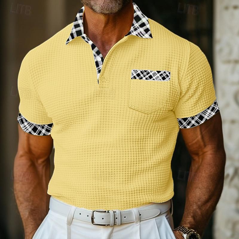 Per uomo Polo commerciale Camicia da golf Golf Ufficio Informale Bavero Classico Manica corta Essenziale Moderno Color Block Collage Pulsante Primavera estate Standard Giallo Chiaro Bianco latte Kaki del 2025 a $22.99 –P1