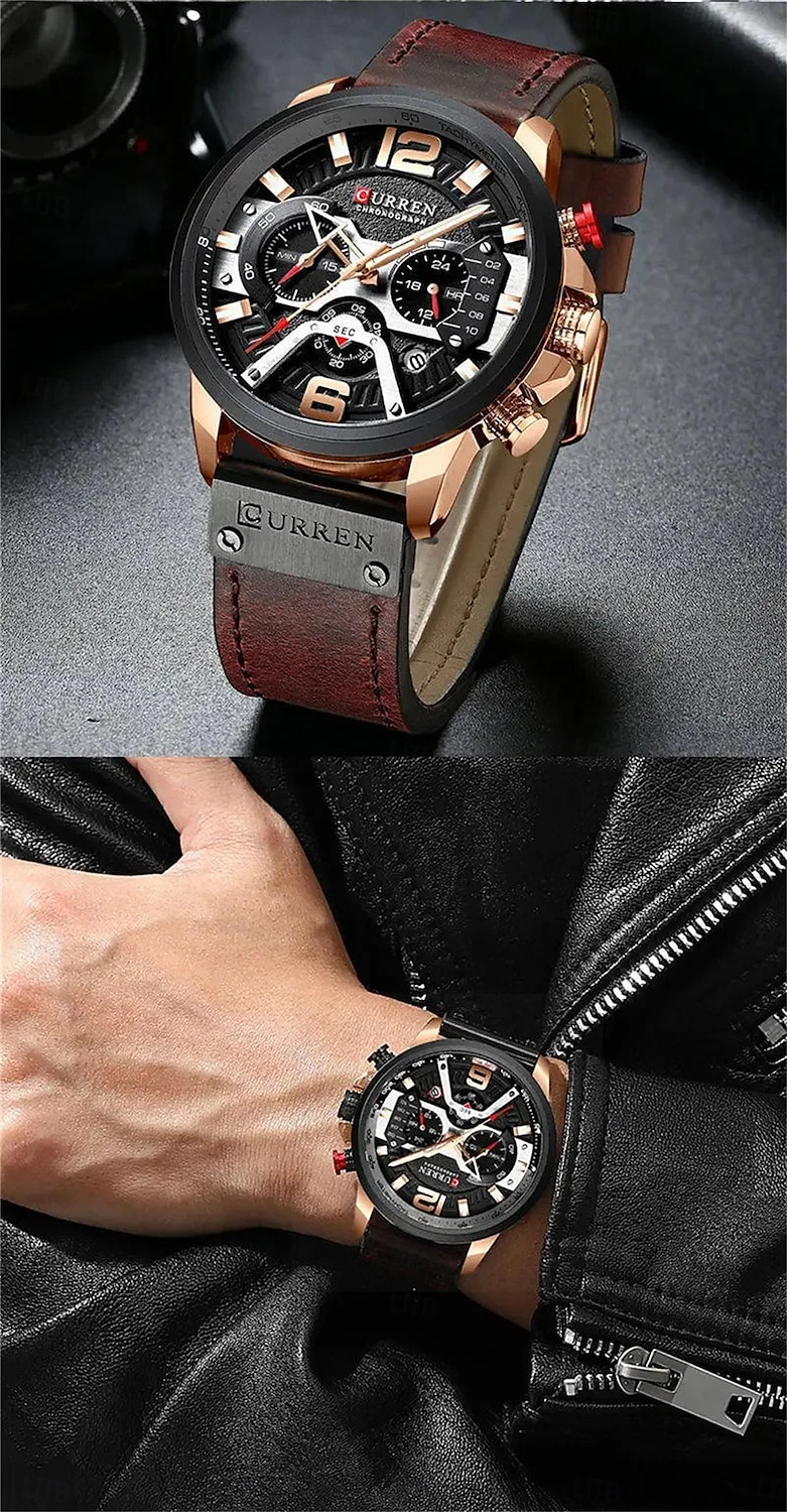CURREN Herr Kvartsklockor Mode Affär Armbandsur Kalender VATTENTÄT Dekorativ Läder Klocka 2025 - $41.99 –P5
