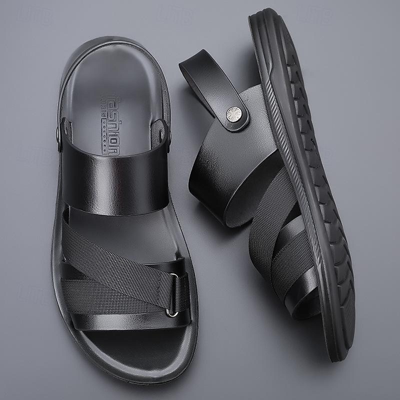 Miesten mustat slip-on-sandaalit säädettävillä hihnoilla ja pehmeällä pohjalla, minimalistiset avokärkiset kesäkengät rannalle, rentoon kävelyyn ja jokapäiväiseen käyttöön. 2025 - $32.99 –P1