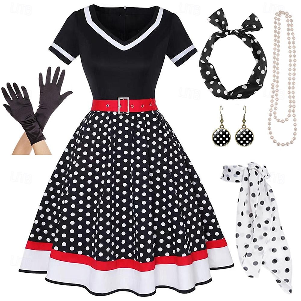 Vintage inspirované oblečení z 50. let Grease kloboukové šaty dámské kostýmy Vintage cosplay na rande večerní festival hedvábný šátek 2026 - $76.99 –P15