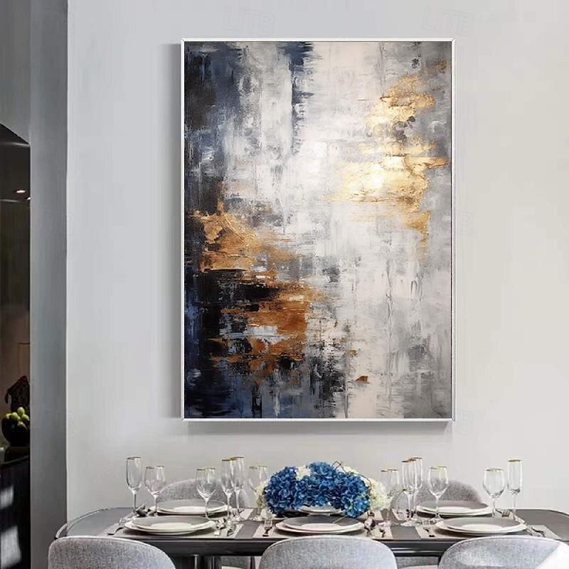 grijs goud getextureerd schilderijhandgemaakt abstract schilderij met de hand geschilderde goudfolie acrylschilderijen minimalistische kunstwerken muurkunst schilderij voor woonkamer slaapkamer 2025 - $116.99 –P3